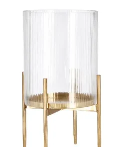 Bizzotto Lanterne>LANTERNA SIWAN RIGHE TRASP ORO H40