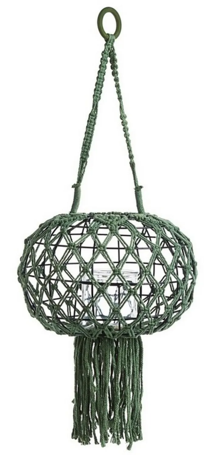 Bizzotto Lanterne>LANTERNA SOSPESA MACRAME VERDE H70