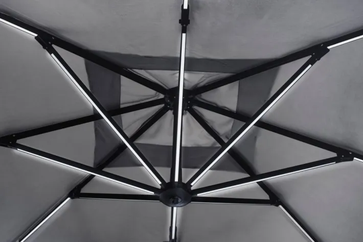 Bizzotto Ombrelloni>OMBRELLONE BRACCIO CON LED IN ALLUMINIO 3X3 ANTRACITE - INES