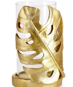 Bizzotto Portacandele>P.CANDELA PALONG FOGLIA MONSTERA ORO H23