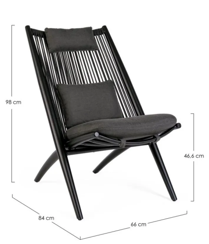 Bizzotto Poltrone>POLTRONA LOUNGE IN CORDA PER ESTERNO NERO XK0Y - ALOHA NEW