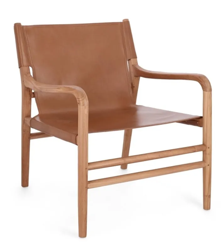 Bizzotto Poltrone E Chaise Longue>POLTRONA LOUNGE IN PELLE COGNAC - CAROLINE
