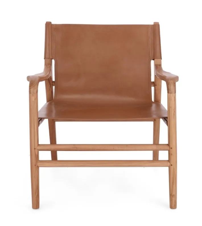 Bizzotto Poltrone E Chaise Longue>POLTRONA LOUNGE IN PELLE COGNAC - CAROLINE