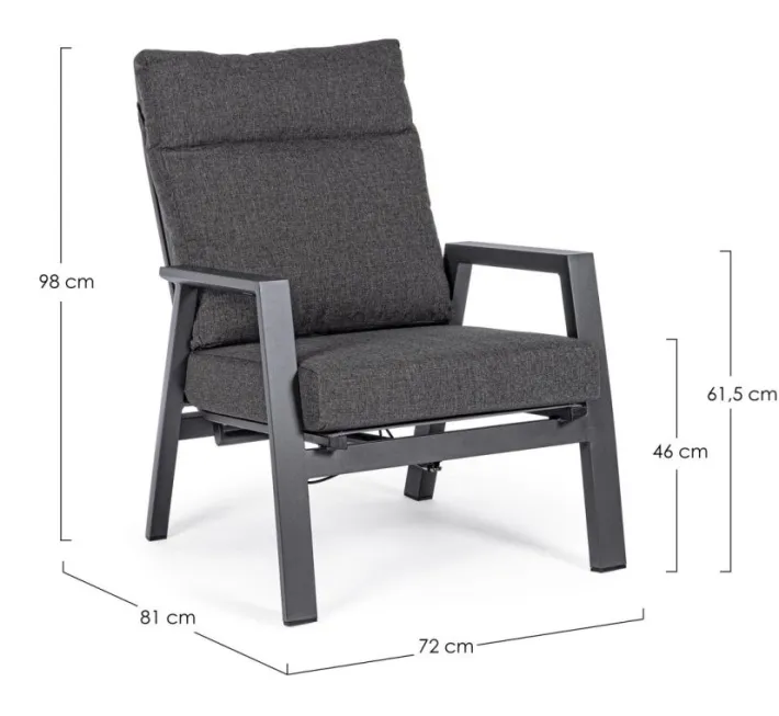 Bizzotto Poltrone>POLTRONA RECLINABILE IN ALLUMINIO ANTRACITE JX55 - KLEDI