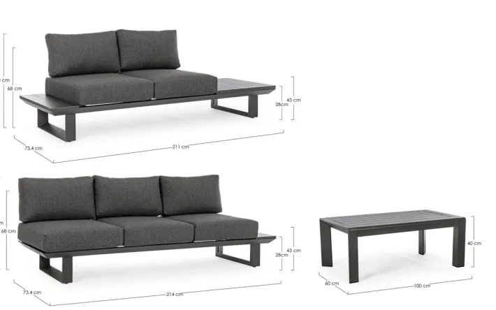 Bizzotto Salotti Completi>SALOTTO ANGOLARE IN ALLUMINIO ANTRACITE CX23 - KONNOR