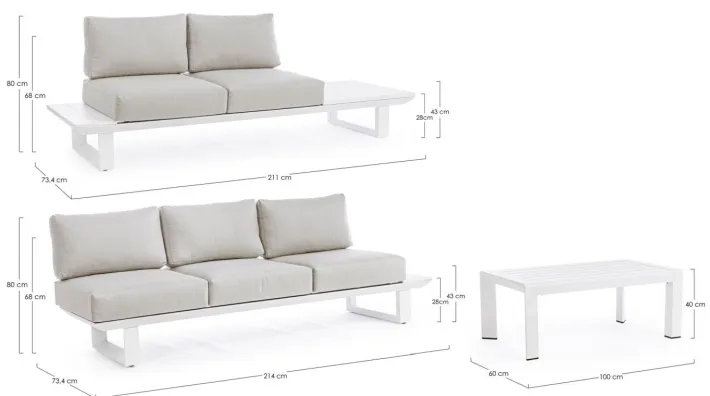 Bizzotto Salotti Completi>SALOTTO ANGOLARE IN ALLUMINIO BIANCO CX21 - KONNOR