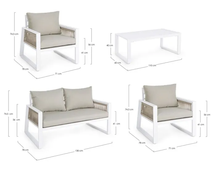 Bizzotto Salotti Completi>SALOTTO IN ALLUMINIO BIANCO LH30 - CAPTIVA