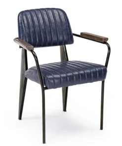 Bizzotto Sedie>SEDIA CON BRACCIOLI IN ECOPELLE BLU - NELLY