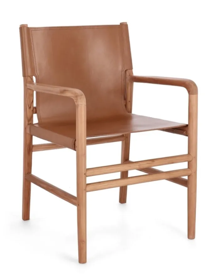 Bizzotto Sedie>SEDIA IN PELLE CON BRACCIOLI COGNAC - CAROLINE