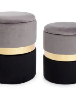 Bizzotto Pouf>SET2 POUF CONTENITORE GRIGIO NERO - POLINA