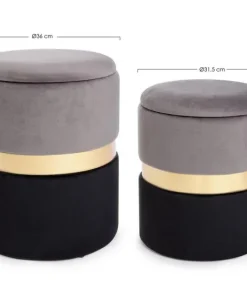 Bizzotto Pouf>SET2 POUF CONTENITORE GRIGIO NERO - POLINA
