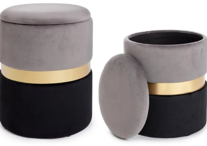 Bizzotto Pouf>SET2 POUF CONTENITORE GRIGIO NERO - POLINA