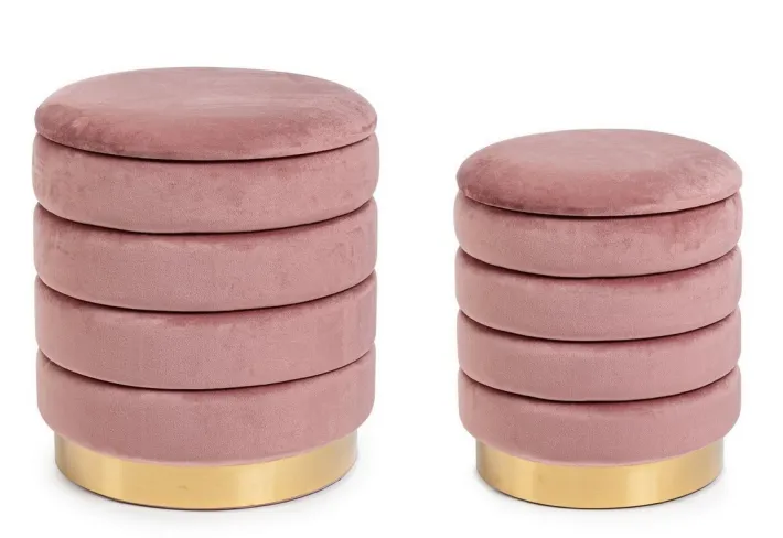 Bizzotto Pouf>SET2 POUF CONTENITORE IN LEGNO ROSA ANTICO - DARINA