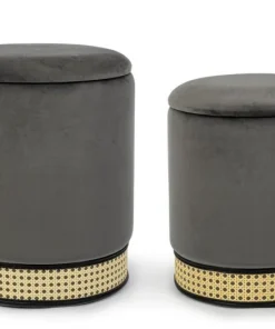 Bizzotto Pouf>SET2 POUF CONTENITORE IN VELLUTO GRIGIO SCURO - MILENA