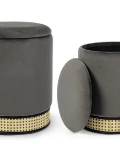 Bizzotto Pouf>SET2 POUF CONTENITORE IN VELLUTO GRIGIO SCURO - MILENA