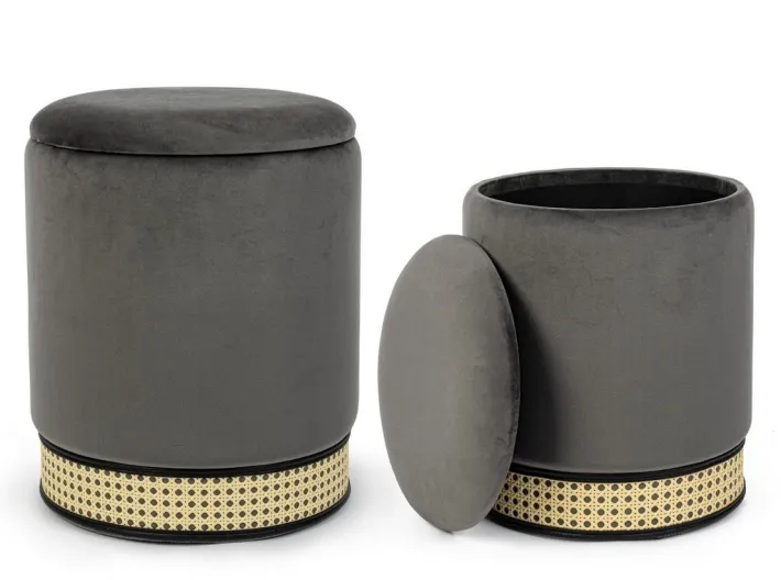 Bizzotto Pouf>SET2 POUF CONTENITORE IN VELLUTO GRIGIO SCURO - MILENA