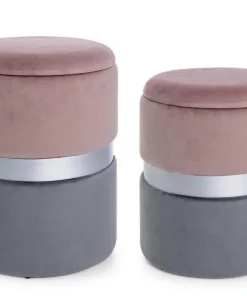 Bizzotto Pouf>SET2 POUF CONTENITORE ROSA GRIGIO - POLINA