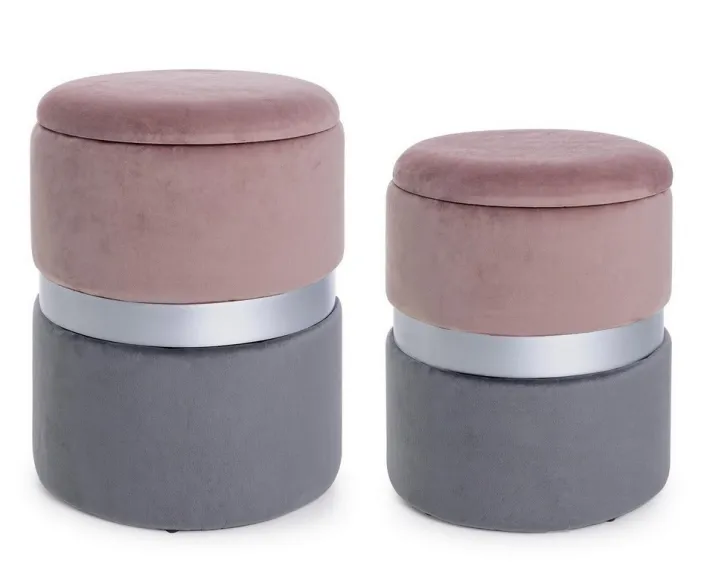 Bizzotto Pouf>SET2 POUF CONTENITORE ROSA GRIGIO - POLINA