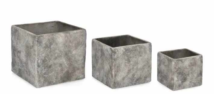 Bizzotto Vasi E Coprivasi>SET3 P.VASO MEILI QUADRATO BASSO GRIGIO