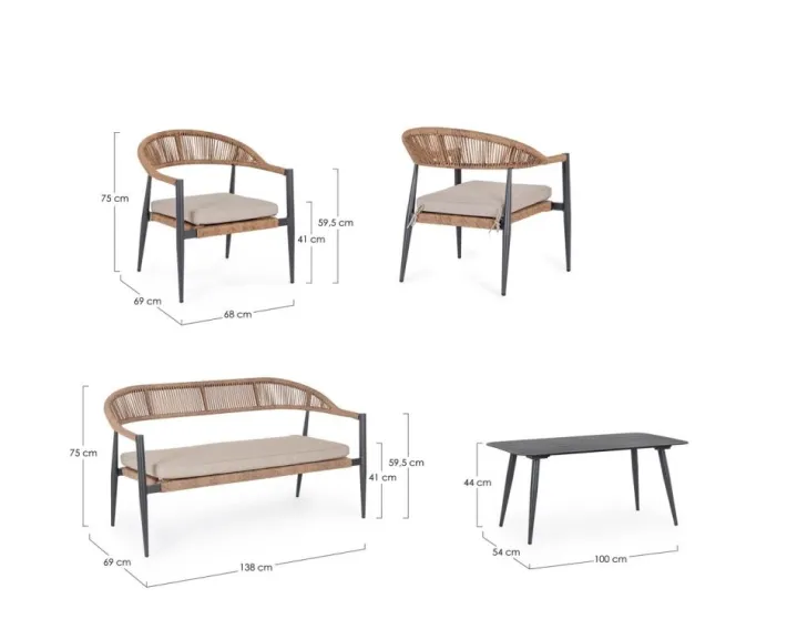 Bizzotto Salotti Completi>SET4 SALOTTO C-C JANDIA ANTRACIT/NATURAL