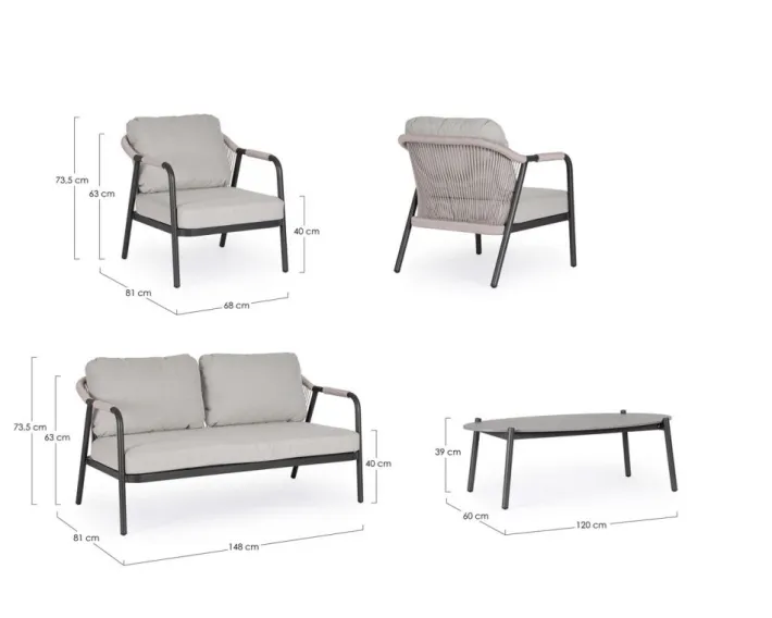 Bizzotto Salotti Completi>SET4 SALOTTO C-C MIRAVET ANTRACITE/KHAKI