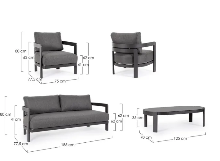 Bizzotto Salotti Completi>SET4 SALOTTO IN CORDA PER ESTERNO ANTRACITE WG21 - PRESLEY