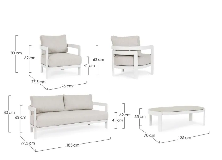 Bizzotto Salotti Completi>SET4 SALOTTO IN CORDA PER ESTERNO BIANCO WG20 - PRESLEY