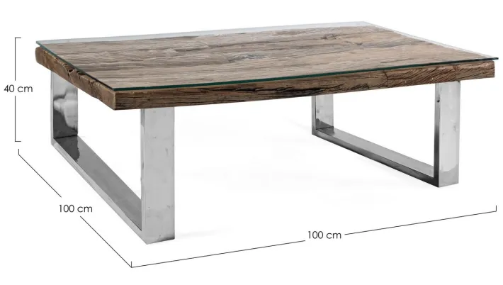 Bizzotto Tavolini>TAVOLINO IN LEGNO CON VETRO 100X100 - STANTON