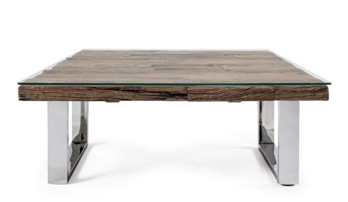 Bizzotto Tavolini>TAVOLINO IN LEGNO CON VETRO 100X100 - STANTON