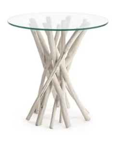 Bizzotto Tavolini>TAVOLINO IN TEAK CON RIPIANO IN VETRO D40 - SAHEL