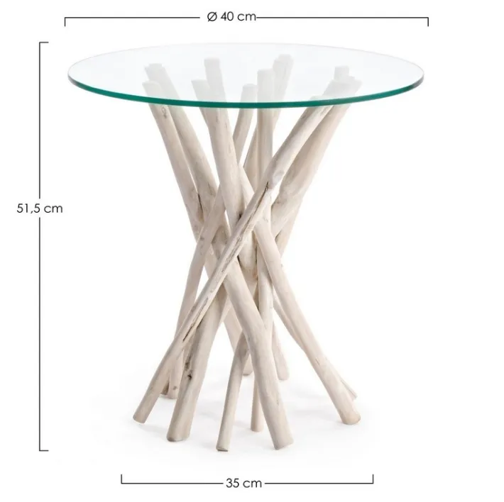 Bizzotto Tavolini>TAVOLINO IN TEAK CON RIPIANO IN VETRO D40 - SAHEL