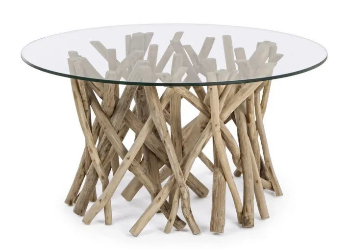 Bizzotto Tavolini>TAVOLINO ROTONDO IN TEAK CON RIPIANO IN VETRO - SAMIRA