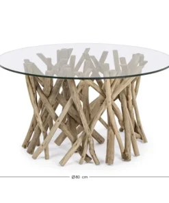 Bizzotto Tavolini>TAVOLINO ROTONDO IN TEAK CON RIPIANO IN VETRO - SAMIRA