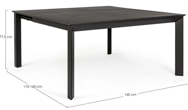 Bizzotto Tavoli>TAVOLO IN ALLUMINIO 110/160X160 ANTRACITE CX23 - KONNOR