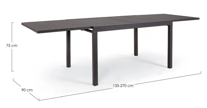 Bizzotto Tavoli>TAVOLO IN ALLUMINIO 135/270X90 ANTRACITE YK13 - PELAGIUS