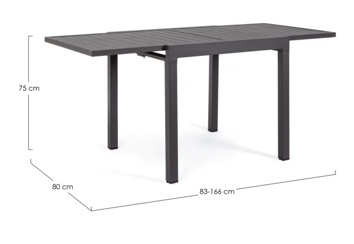 Bizzotto Tavoli>TAVOLO IN ALLUMINIO 83/166X80 ANTRACITE YK13 - PELAGIUS