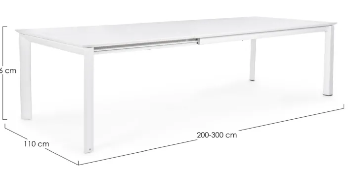 Bizzotto Tavoli>TAVOLO IN ALLUMINIO 200/300X110 BIANCO CX21-KONNOR