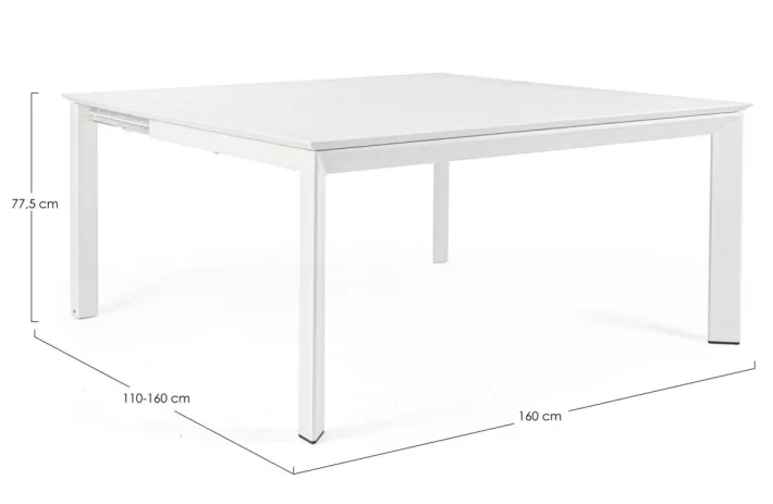 Bizzotto Tavoli>TAVOLO IN ALLUMINIO 110/160X160 BIANCO CX21 - KONNOR
